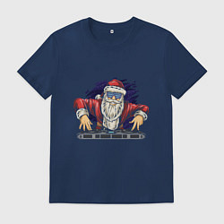 Футболка хлопковая мужская Санта диджей, цвет: тёмно-синий