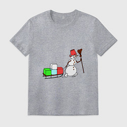 Футболка хлопковая мужская Снеговик с подарками, цвет: меланж