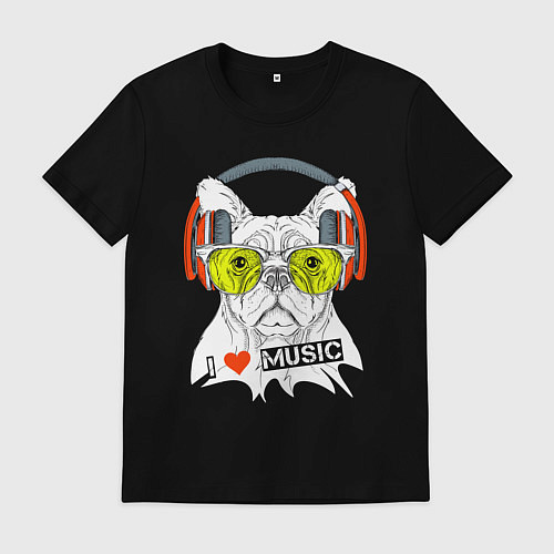 Мужская футболка Бульдог в наушниках и очках / Черный – фото 1