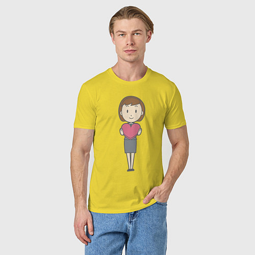 Мужская футболка Офисная леди держит сердечко / Желтый – фото 3