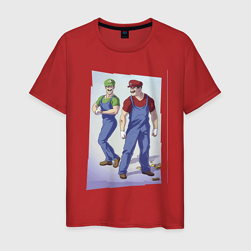 Мужская футболка Марио и Луиджи - крутые чуваки - стилизация / Красный – фото 1