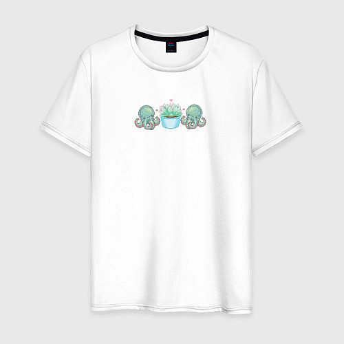 Мужская футболка Осьминоги и цветок суккулент пиксели / Белый – фото 1