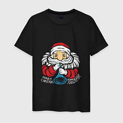 Футболка хлопковая мужская Санта с дудочкой, цвет: черный
