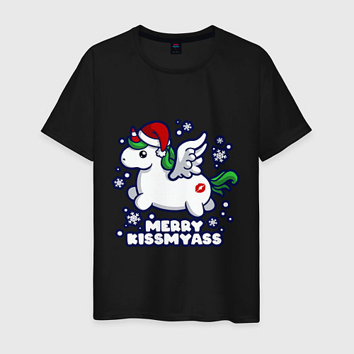 Мужская футболка Unicorn - merry kiss my ass / Черный – фото 1