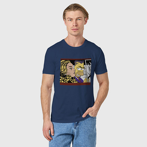 Мужская футболка Гомер Симпсон везёт кульную чувиху - pop art / Тёмно-синий – фото 3