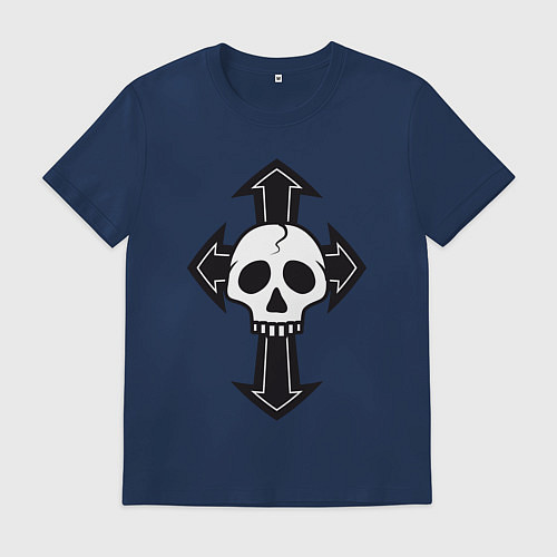 Мужская футболка Белый череп на чёрном кресте / Тёмно-синий – фото 1