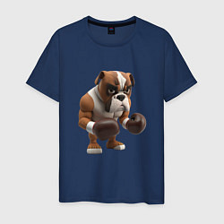 Футболка хлопковая мужская Собака чемпион по боксу, цвет: тёмно-синий