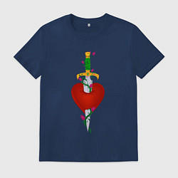 Футболка хлопковая мужская Настоящая любовь, кинжал и роза, цвет: тёмно-синий