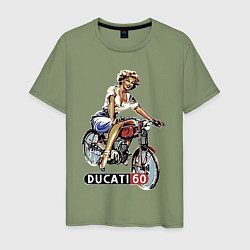 Футболка хлопковая мужская Красивая девушка на мотоцикле Ducati - retro, цвет: авокадо
