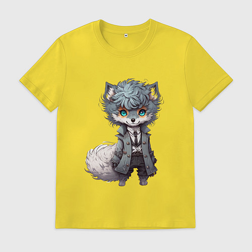 Мужская футболка Милый серый волк / Желтый – фото 1