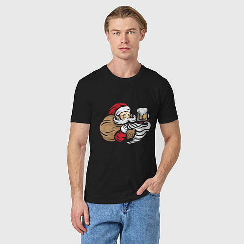 Мужская футболка Санта с пивком / Черный – фото 3