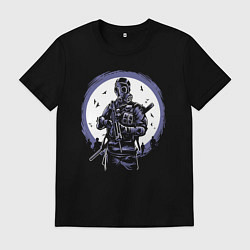 Футболка хлопковая мужская Солдат в противогазе Gas Mask Soldier, цвет: черный