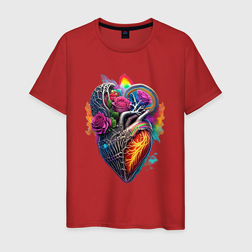 Мужская футболка Костяное сердце в розах / Красный – фото 1