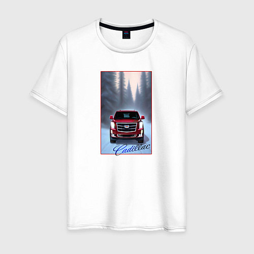 Мужская футболка Кадиллак на зимней дороге / Белый – фото 1