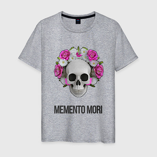 Мужская футболка Череп с короной из цветов memento mori / Меланж – фото 1