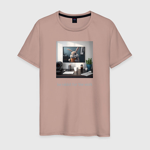 Мужская футболка Be rabbit for the work / Пыльно-розовый – фото 1