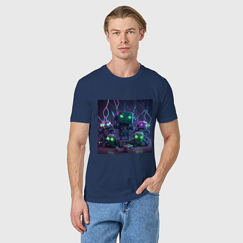 Мужская футболка Роботы в космосе / Тёмно-синий – фото 3