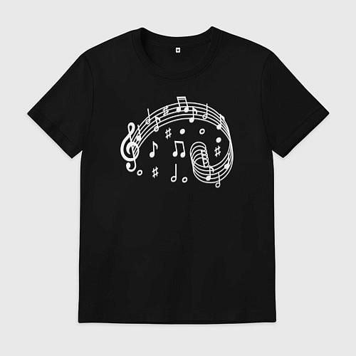 Мужская футболка Белые ноты и скрипичный ключ / Черный – фото 1