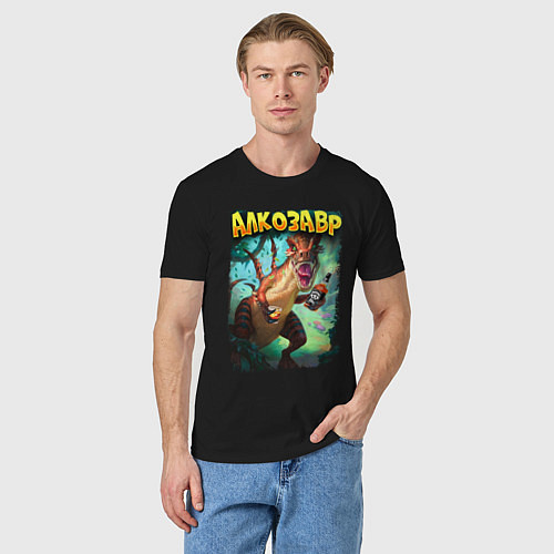 Мужская футболка Алкозавр с вискарем / Черный – фото 3