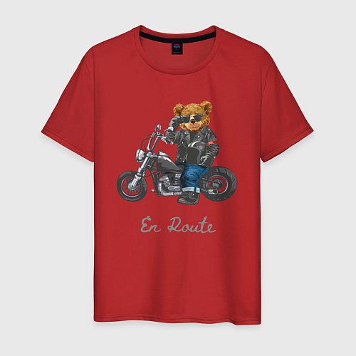 Мужская футболка Крутой мотоциклист медведь / Красный – фото 1
