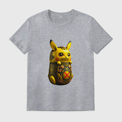 Футболка хлопковая мужская Матрешка-пикачу, цвет: меланж