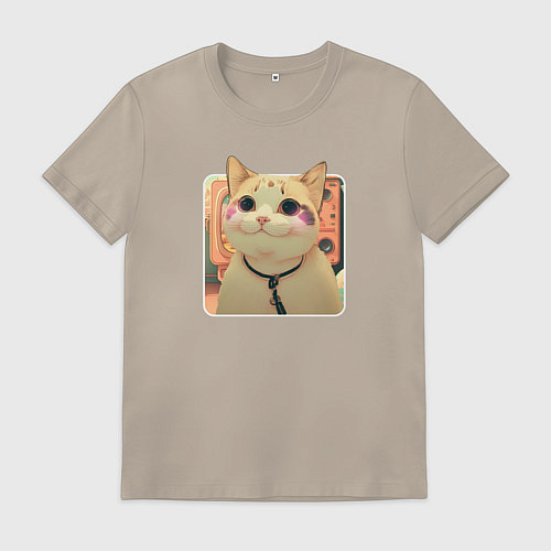 Мужская футболка Cat smiling meme art / Миндальный – фото 1