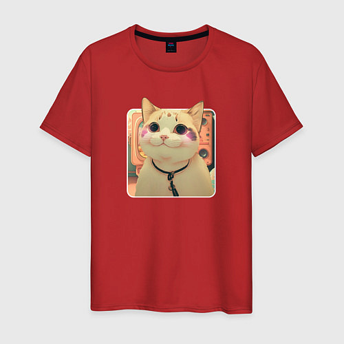 Мужская футболка Cat smiling meme art / Красный – фото 1
