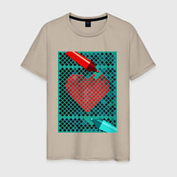 Футболка хлопковая мужская Красное сердце маркером, цвет: миндальный