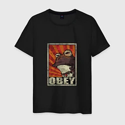 Футболка хлопковая мужская Obey frog, цвет: черный