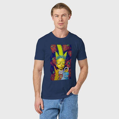 Мужская футболка Bart and blue cat - neural network - fantasy / Тёмно-синий – фото 3