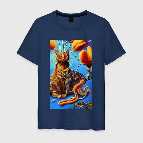 Мужская футболка Июньский кот - нейросеть - сюрреализм / Тёмно-синий – фото 1