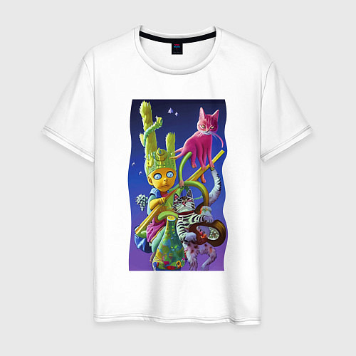 Мужская футболка Звёздный пацан с двумя котами - нейросеть - fantas / Белый – фото 1