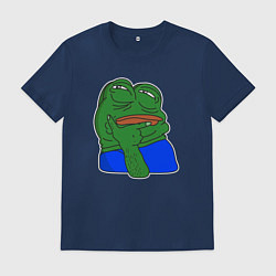 Футболка хлопковая мужская Лягушонок Пепе сильно призадумался, цвет: тёмно-синий