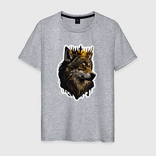 Мужская футболка Волк-царь в короне / Меланж – фото 1