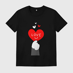 Мужская футболка Лапка котика с валентинкой