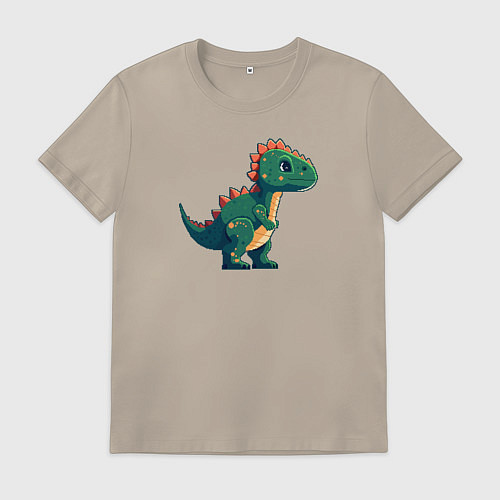Мужская футболка Динозаврик пиксельный / Миндальный – фото 1