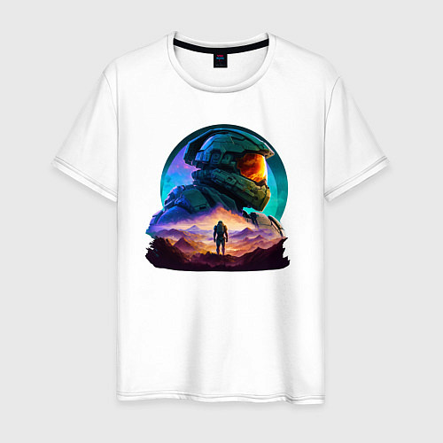 Мужская футболка Киборг и космический пейзаж / Белый – фото 1