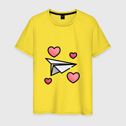 Футболка хлопковая мужская Бумажный самолетик - сердца, цвет: желтый