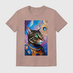 Футболка хлопковая мужская Кот в космосе - нейросеть, цвет: пыльно-розовый
