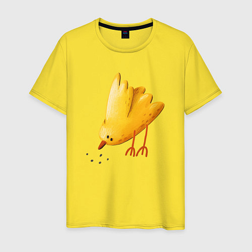 Мужская футболка Желтая птичка клюет зерна / Желтый – фото 1