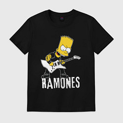 Футболка хлопковая мужская Ramones Барт Симпсон рокер, цвет: черный