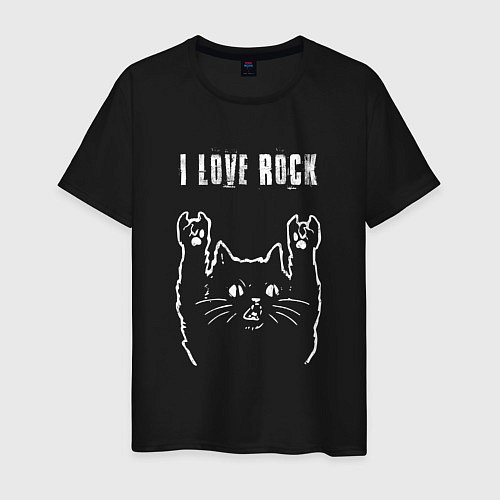 Мужская футболка I love rock рок кот / Черный – фото 1