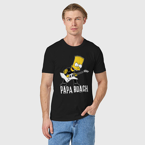 Мужская футболка Papa Roach Барт Симпсон рокер / Черный – фото 3