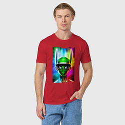 Футболка хлопковая мужская Alien - neural network - neon glow, цвет: красный — фото 2