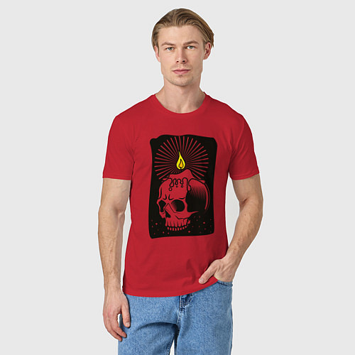 Мужская футболка Тёмный череп-свеча / Красный – фото 3