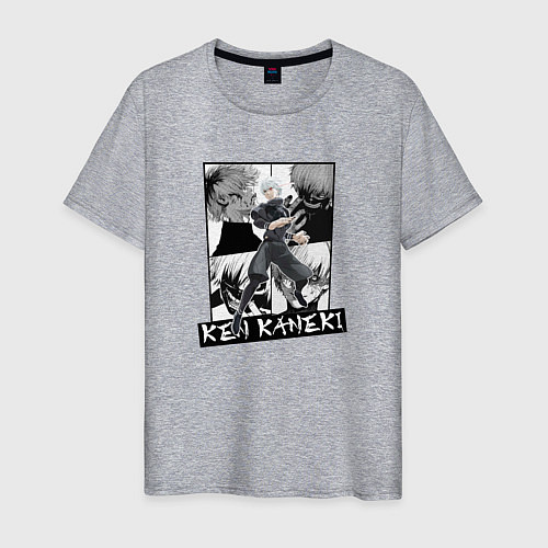 Мужская футболка Канеки Кен на фоне манги / Меланж – фото 1
