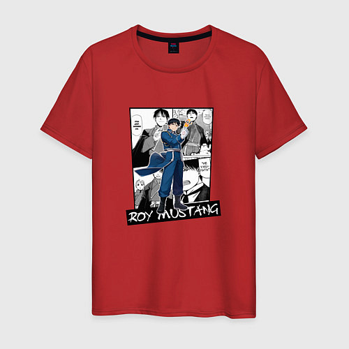 Мужская футболка Рой Мустанг на фоне манги / Красный – фото 1