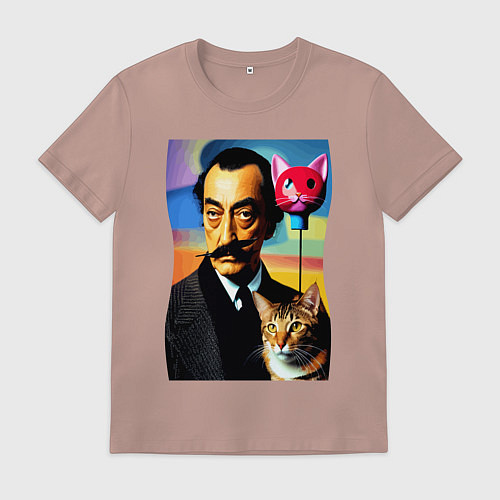 Мужская футболка Salvador Dali and cat / Пыльно-розовый – фото 1