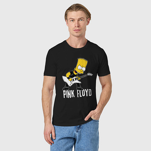 Мужская футболка Pink Floyd Барт Симпсон рокер / Черный – фото 3