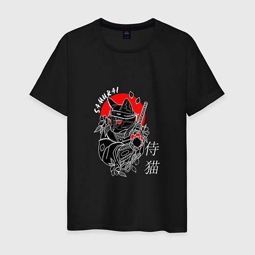 Мужская футболка Samurai cat inscription / Черный – фото 1